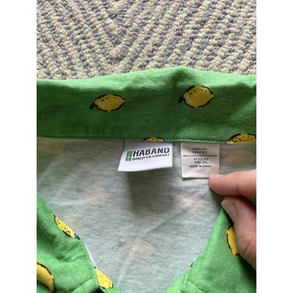 Haband Cotton/Poly‎ Polo Shirt - Green/Lemon Graphic- XXL